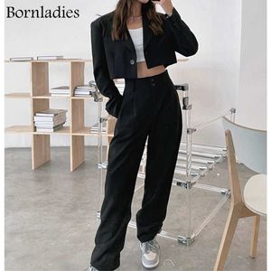 Bornladies Herfst Twee Stuk Sets Koreaanse Mode Blazer Pak Gewasjas en Pant Long Sleeve Ensemble 2 Stuks Outfit 210930
