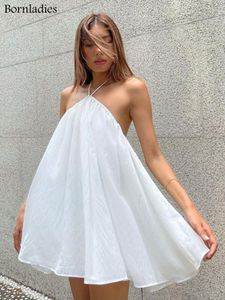 Bornladies sexy feest halter nek witte dres mouwloze achtergrondloze zomer zonsondergenooier dames losse A-line jurken chic 220520
