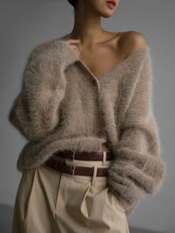 Bornladies Cardigan da donna in visone imitazione morbido scollo a V giacca lavorata a maglia spessa maglione invernale con bottoni vintage per 240105