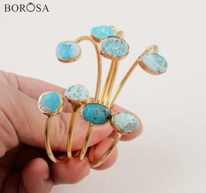 Borosa Brazalete de mano de piedra azul natural Brazalete irregular de color dorado Brazaletes de turquesas naturales para mujeres Pulseras Charms Cl260 Q07195011107