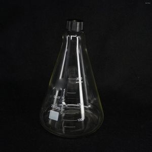 Verre borosilicium 2000 ml conique Erlenmeyer bouche étroite bouchon à vis flacon verrerie de laboratoire