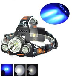 Boruit 6000lm 3x t6 blanc + 2r5 LED bleu 18650 tête froide tête froids froids froids lampe frontale lampe USB lampe 7193627