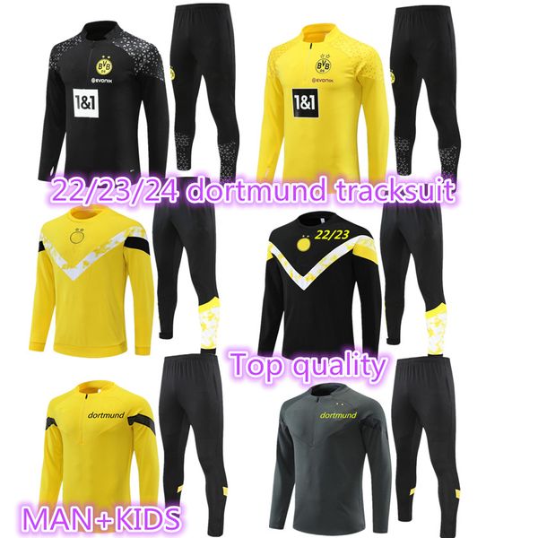 22 23 24 Enfants et homme Borussia Veste de survêtement adulte Ensembles de football Demi-fermeture à glissière Dortmund Costume d'entraînement Ensemble de football Survetement 2023 2024 Hommes Survêtement