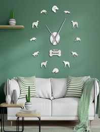 Borzoi miroir effets autocollants nombres temps horloge russe wolfhound grande décoration murale bricolage ruskaya psovaya borzaya gif2245766