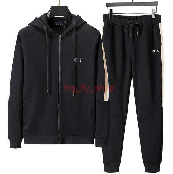 Boss Hommes Hommes Sweat À Capuche Survêtements Automne Hiver Hommes Sportswear Outwear Deux Patrons Jogger Ensemble Veste et Pantalon Casual Hommes Gyms En Relief 2 G0K2