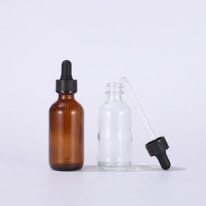 Bouteille compte-gouttes transparente marron Boston Bottle 30 ml 60 ml avec tête en vinyle mat et anneau d'espacement