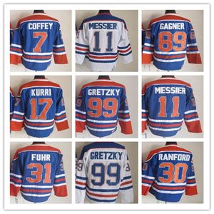 Wayne Gretzky Edmonton Vintage Hockey Jerseys 11 Mark Messier 30 Bill Ranford 7 Paul Coffey 89 Sam Gagner 17 Jari Kurri 31 Grant Fuhr Cosido CCM Retro Uniformes Hombres