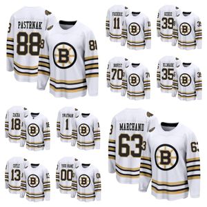 Boston''Bruins''Hommes Femmes Jeunes David Pastrnak Brad Marchand Jeremy Swayman Linus Ullmark Charlie Coyle Breakaway 100e Anniversaire Maillot de Hockey Blanc
