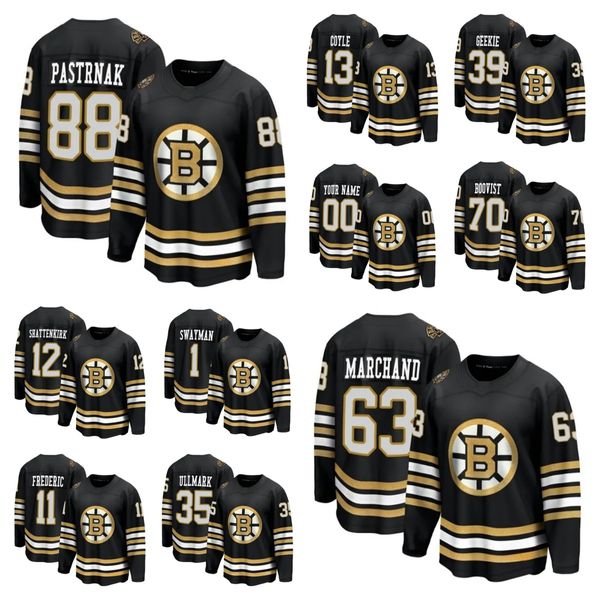 Boston''Bruins''Hommes Femmes Jeunes David Pastrnak Brad Marchand Jeremy Swayman Linus Ullmark Charlie Coyle Maillot de hockey 100e anniversaire