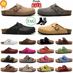 Boston Klompen Designer Slippers Birken Sandalen Mannen Vrouwen Cork Flat Arizona Mayari Suede Snake Leather Slide Clog Slippers Gesp StrapbC62 #