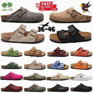 Boston Zuecos Sandalias Zapatillas Diseñador Corcho Plana Moda Verano Cuero Diapositiva Playa Favorita Zapatos Casuales Mujeres Hombres tamaño 36- 46