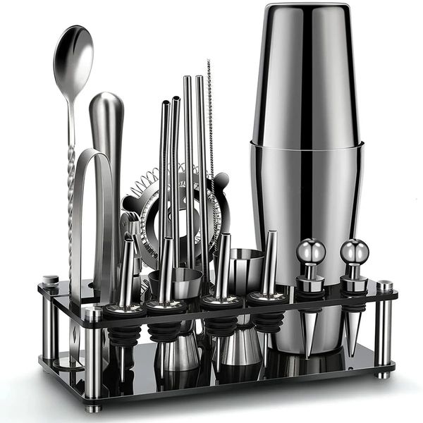 Boston Cocktail Shaker Set Kit de barman de 20 piezas para el hogar Bar Bebida Vino Martini Mezclador Coctelera Bartender Tool 550 750ML 240319