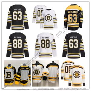 Boston Custom Bruins Hockey Jerseys 63 Brad Marchand 88 David Pastrnak 1 Jeremy Swayman Charlie McAvoy Charlie Coyle Trent Frederic Patrice Bergeron Morgan Geekie