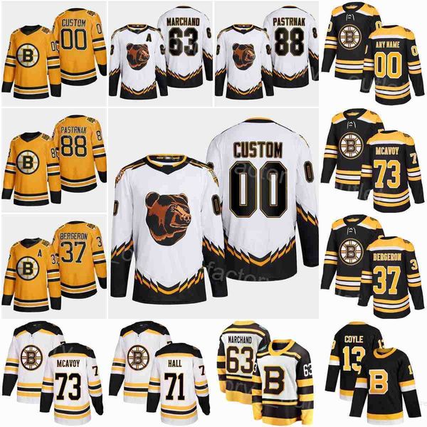 Boston Hockey Bruins 73 Charlie McAvoy Jersey 63 Brad Marchand 88 David Pastrnak 37 Patrice Bergeron 71 Taylor Hall 13 Charlie Coyle 12''Nhl''Chemise