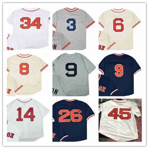 Boston Red''Sox''Retire Maillot de baseball rétro vintage 9 WILLIAMS 6 BUCKNER 8 YASTRZEMSKI 34 DAVID ORTIZ 14 JIM RICE 3 FOXX 45 PEDRO MARTINEZ 26 WADE BOGGS