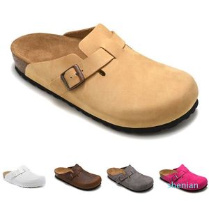 Boston sandalen geolied lederen klassieke flats slijtage dicht teen kurk-latex voetbed voetbed erfgoed designer plaatvormige slipper mocassin heren damesglaasjes dames