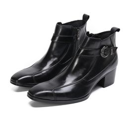 Bota Masculina Gentleman basique bottines bout carré hommes talons hauts en cuir véritable Botas hommes chaussures robe de soirée de mariage