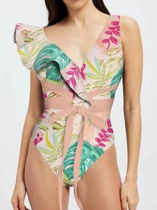 Botanical Print Women Beach Wear porte 1 morceau de maillot de bain et de robe pour femmes 2024 SUMBRES SUMPRES FEMMES ONE SEXY TANKINI