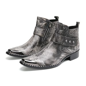 Botas grande taille hiver concepteur Rivets fermeture éclair en cuir de vache Cowboy bottes courtes décontracté robe de soirée chaussures hommes moine sangle bottines