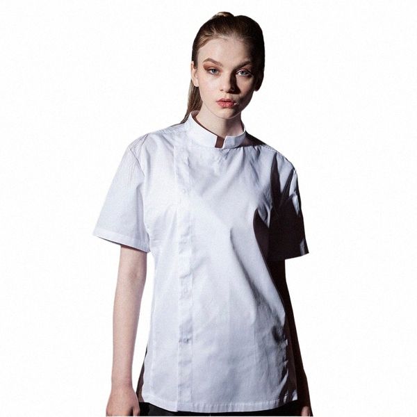 Les deux sexes Chef Shirt Cuisine Travail Uniforme Restaurant Cantine Cook Jacket Hôtel Cake Shop Café Serveur Travail Uniforme Zipper Style B59M #