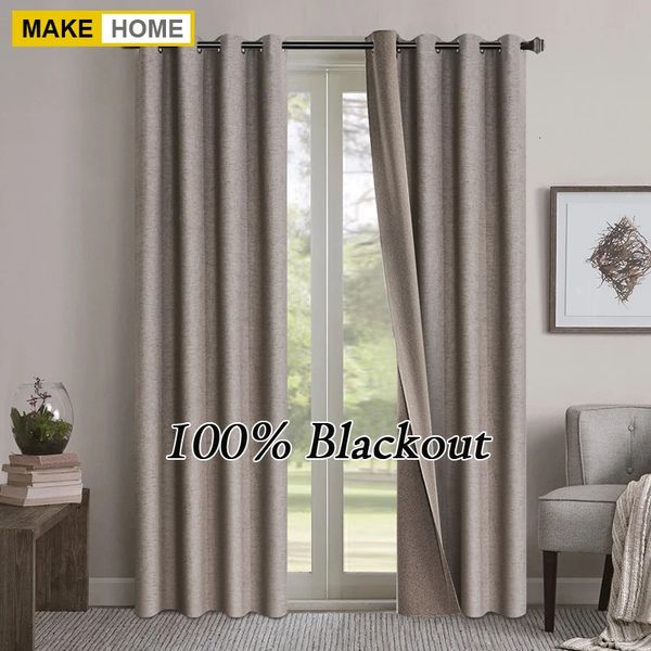 Ambos lados de lino 100% cortinas opacas para sala de estar dormitorio impermeable jardín cortinas gruesas cortinas paneles de cortina de ventana 240119