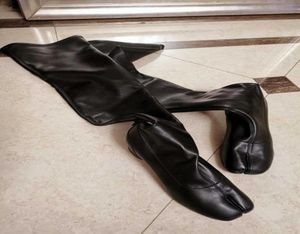 Botines mujer 2022 dikke lage hiel overknoop lange laarzen voor vrouw vierkant teen zwart lederen regen laarzen luxe tabi bottes8360426