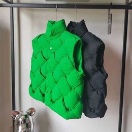 BottegassVenetas donsjassen geweven topkwaliteit groen geweven mouwloos vest met opstaande kraag voor dames herfst en nieuw kort warm vest