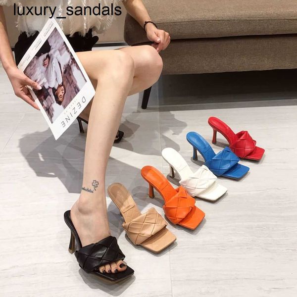 BottegsVenets Tacones Altos Bloque Zapatos Casuales para Mujer Sandalias Grandes Cuadradas Abiertas con Suela de Frijol Tacón Tejido Antideslizante Usado para Mujer