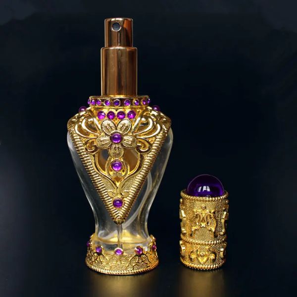 Bouteille 1pc 50ml bouteilles de parfum en métal Vintage vide rechargeable bouchon en verre flacon compte-gouttes fait à la main artisanat cadeau pour noël