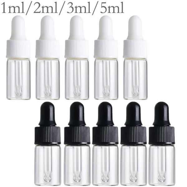 Botella 50PCS/1OOPCS Botella vacía blanca y negra llena de vidrio de color transparente botella de aceite esencial tira botella de aceite de perfume botella de prueba de muestra