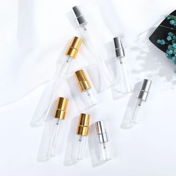 Bouteille 50pcs 2ml 3ml 5ml 10ml Portable verre parfum Mini bouteille vide voyage vaporisateur contenants cosmétiques avec pompe en aluminium