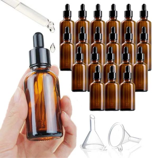 Bouteille 6/12/24/30 pièces flacons compte-gouttes vides 30 ml bouteilles de parfum cosmétique rechargeables en verre ambré avec Pipette pour huile essentielle Aromath