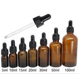 Bouteille Offre Spéciale E liquide Verre Bouteilles Ambrées 5ml 10ml 15ml 20ml 30ml 50ml 100ml Flacons compte-gouttes vides avec couvercles noirs