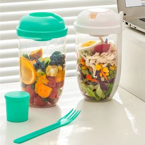 Recipiente para ensalada en botella para el almuerzo, caja Bento para ensalada tipo taza con tenedor y taza para salsa, cuencos en forma de botella, herramientas de cocina