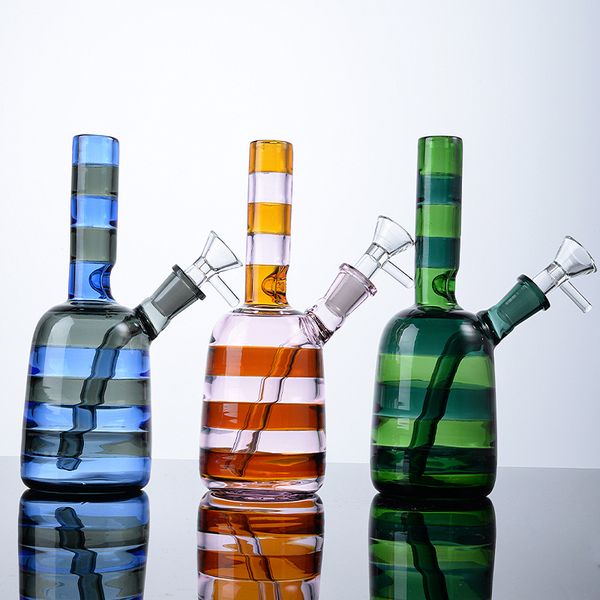 Forma de botella Bongs de vidrio Cachimbas Bong único 14 mm Tubos de agua conjuntos femeninos Mini Oil Dab Rigs Bong con tazón y vástago descendente difuso