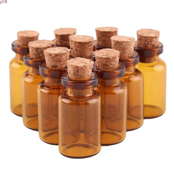 Bouteille en gros 50pcs 1ml Mini bouteilles en verre ambre minuscules flacons de pot avec bouchon en liège bricolage Craftgood quantité