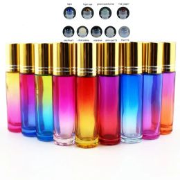 Bouteilles 10/50pcs bouteille d'huile essentielle en verre avec boule à rouleaux de pierres précieuses naturelles vide rechargeable rouleau sur bouteilles de parfum liquide