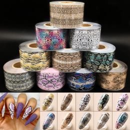 Bouteilles 10 rouleaux 50m Foils de ongles de peau de serpent ensemble pour clous de transfert d'animaux autocollants en papier manucure de serpent