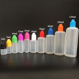 Botellas 100pcs 3/5/10/15/20/30/50/100/120ml PE Plastic Bottle Bottle Vacío e recipiente de presión líquido con tapa a prueba de niños y punta fina