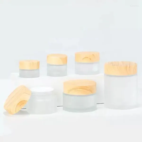 Bouteilles 10pcs 5/10/15/20/30/50/100g en verre givré bouteille en plastique bambou pots de couvercle crème