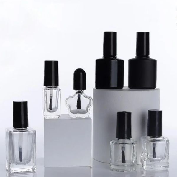 Botellas 10pcs 5 ml/10ml/15 ml de esmalte de uñas de vidrio transparente con cepillo contenedor recargable para artes de la uña Golss Líquido Muestra