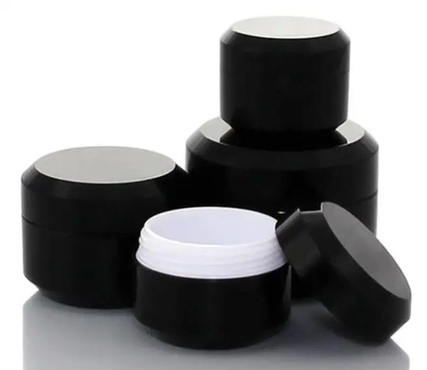 Bouteilles 10pcs Black Round Cream Bottle Jars Continier Pot Boîte d'échantillon en plastique cosmétique vide pour Nail Art Gel Rangement