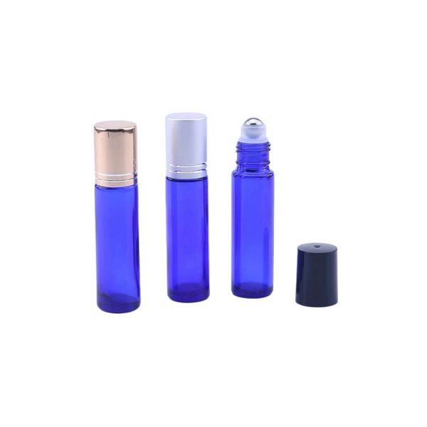 Botellas 10 unids/lote botella de Perfume Roll On azul de 10 ml, botellas Rollon de aceite esencial azul de 10 ml, contenedor de rodillo de vidrio pequeño