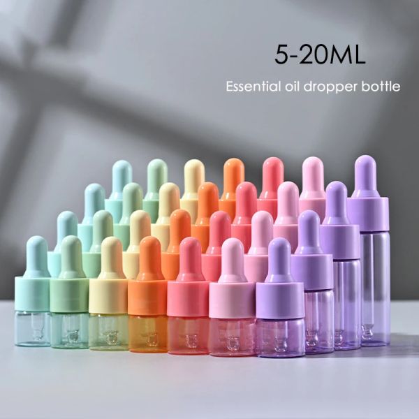 Bouteilles 10pcs / lot 5 ml 10 ml 15 ml 20 ml Verre en verre bouteille de bouteille de flotte de flacon vide à huile essentielle rechargeable avec pipette en verre pour cosmétique