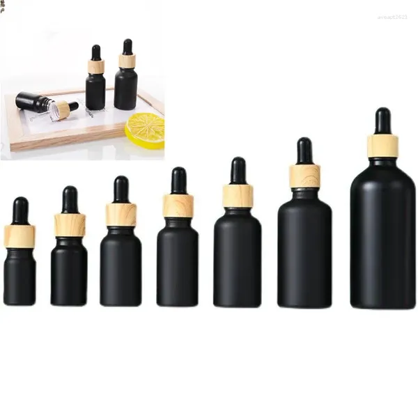 Bouteilles 10X Flacon compte-gouttes givré Huile essentielle noire Liquide en verre 5-100 ml Goutte pour pipette de massage Pots rechargeables