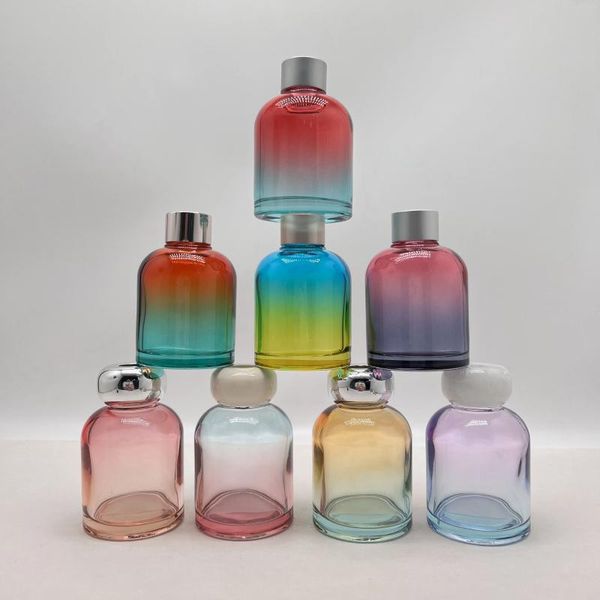 Bouteilles 120 ml couleur progressive non-feu bouteille en verre transparent intérieur récipient de diffuseur de parfum domestique