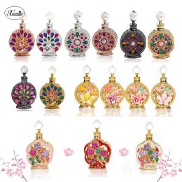 Bouteilles 12 ml arabe paon orchidée prune fleur pierres métal rechargeable bouteille de parfum parfum Attar huile bouteilles en verre décor à la maison cadeau