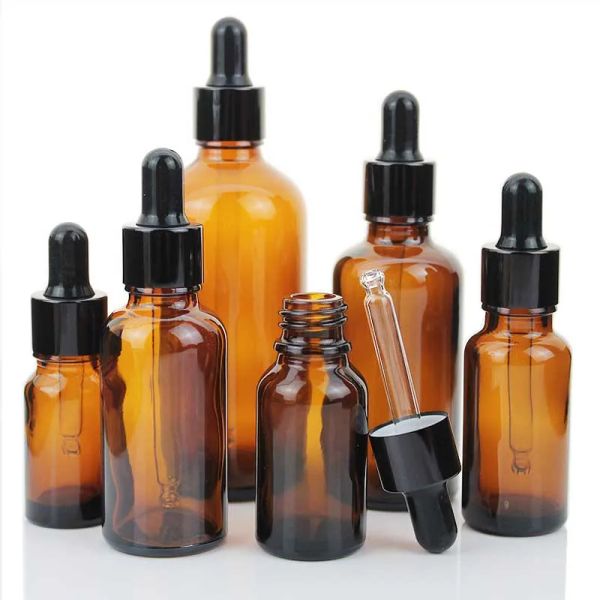 Botellas 12pcs 10ml 20ml 30ml 50ml 100 ml de botella de caída de vidrio Amber Botella de reactivos líquidos con pipeta con ojo para ojo para aceite esencial Aromath