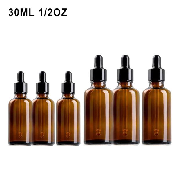 Bouteilles 14 / 28pcs 30 ml goutte à chroporce vide bouteilles d'huile essentielle aromathérapie liquide de massage marron pipette bouteille rechargeable 1/2oz