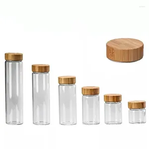 Bouteilles 1 pièces 50/80/100/150/180/220ml bouteille en verre avec couvercle en bambou cadeau vide liquide de qualité alimentaire sceau pots flacons